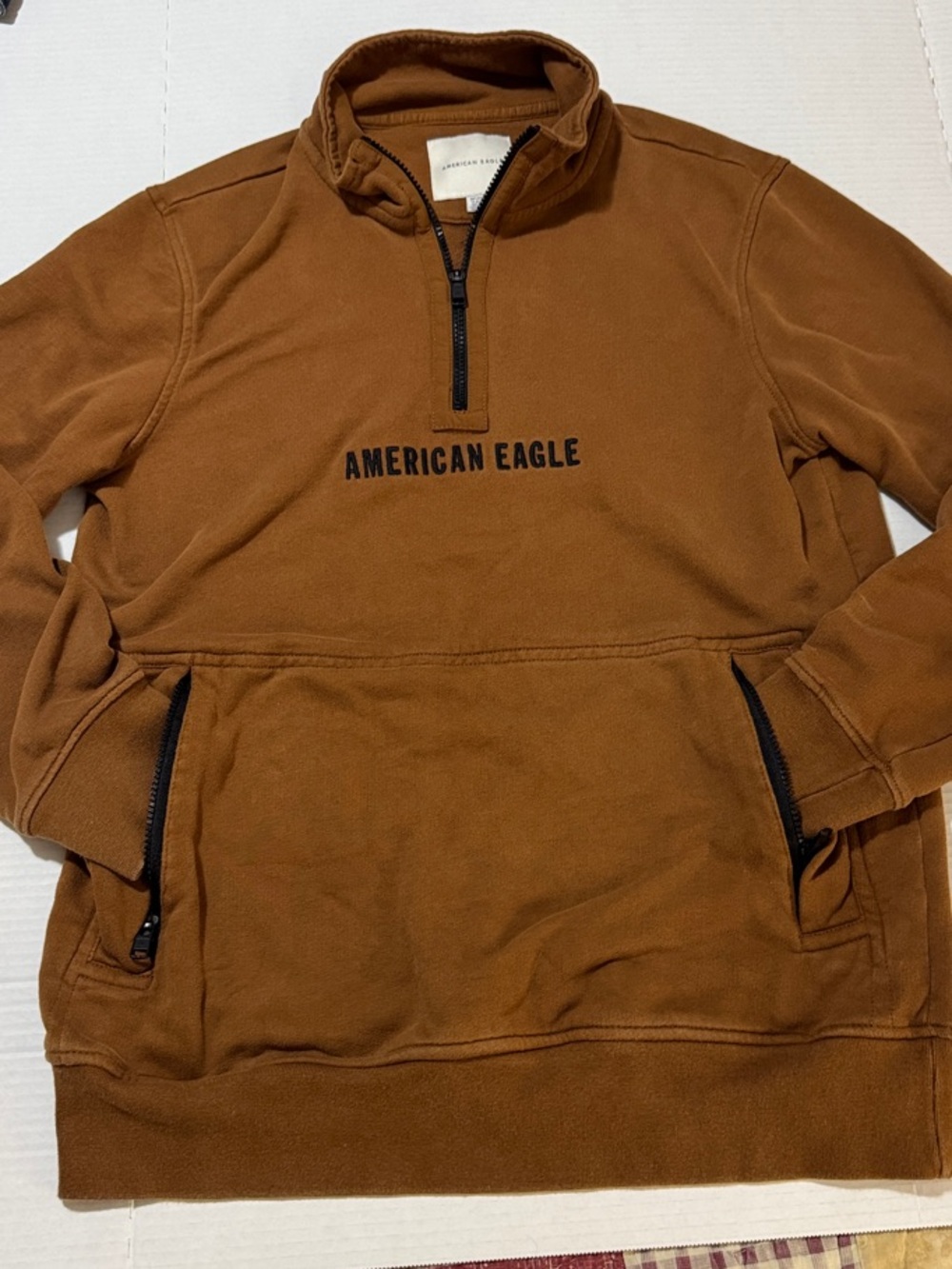American Eagle Men's Caramel Brown Half-Zip Pullover Hoodie Size M TALL 115